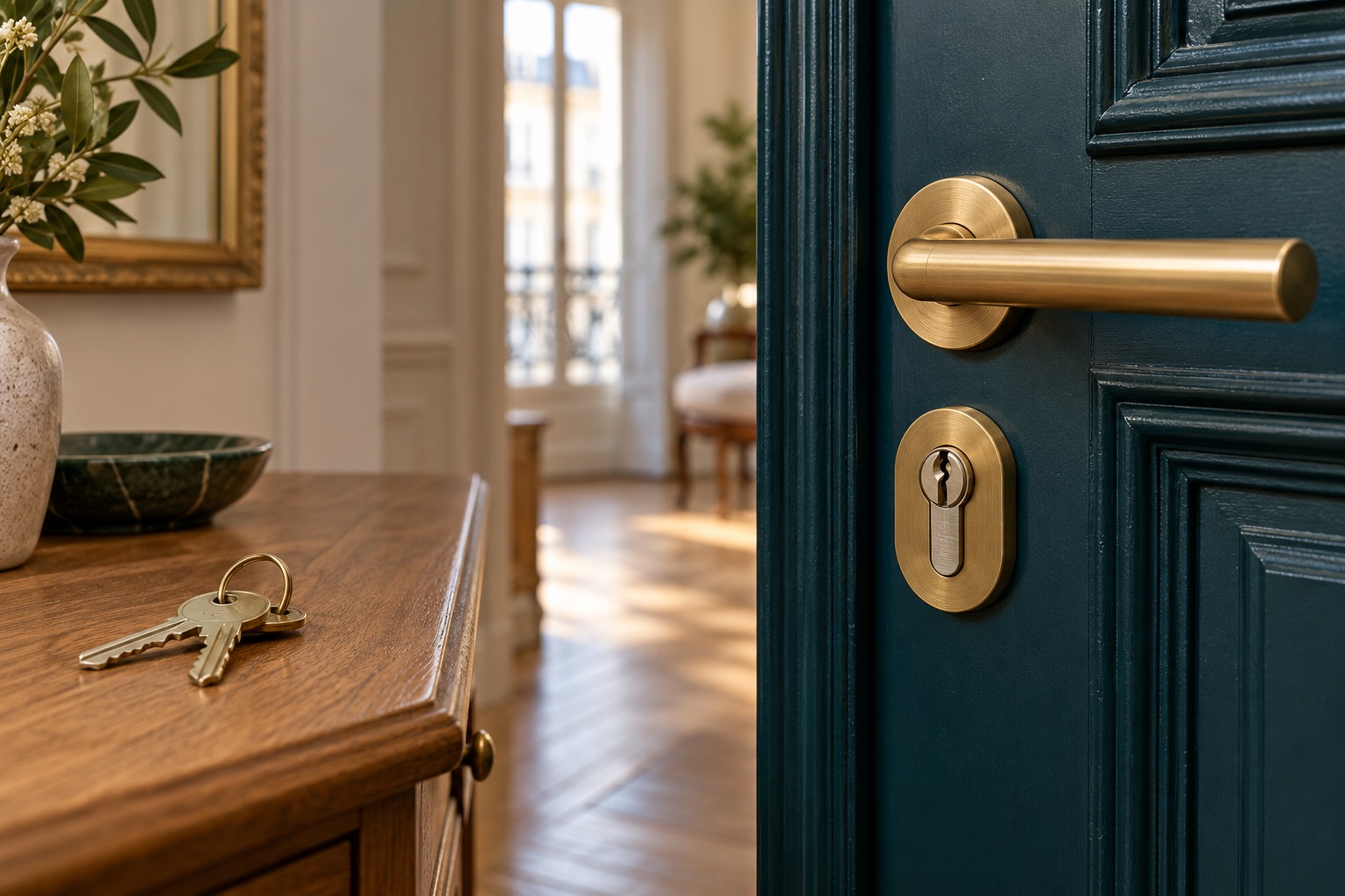 Illustration : Poignée et cylindre d’une porte d’appartement